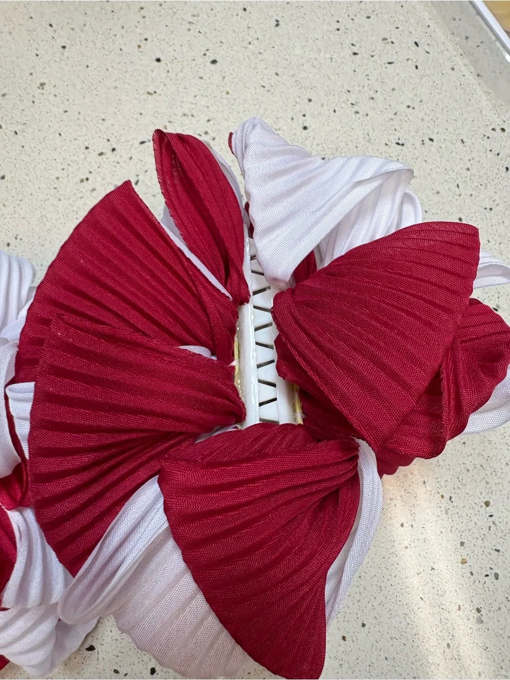 Red and White Ruffled Pom Hair Clips for Kids